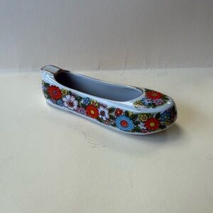 Vintage Haeng Nam China 70’s Multicolor Floral Ceramic Shoe Ashtray Trinket Dish